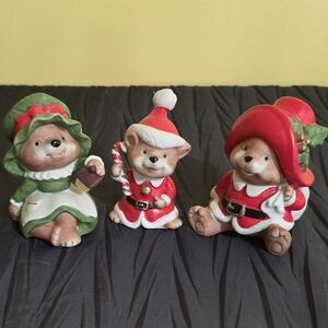 Homco Christmas Bear Figurines - Red, Green, White